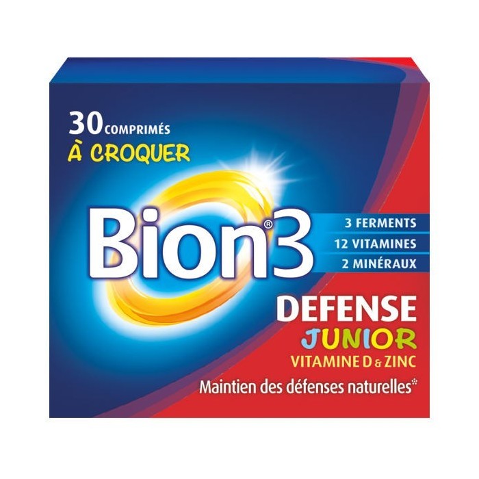 BION 3 Juniors Comprimés à croquer goût framboise Boite de 30 BION 3 Juniors Comprimés à croquer goût framboise Boite de 30