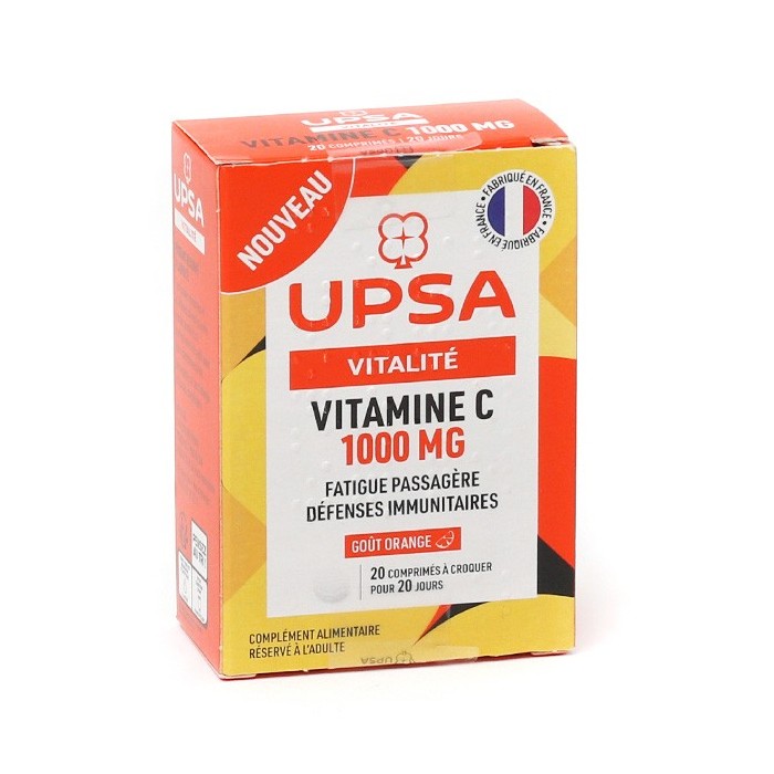 UPSA VITALITE Vitamine C 1000 Mg Boite de 20 comprimés a croquer UPSA VITALITE Vitamine C 1000 Mg Boite de 20 comprimés a croquer