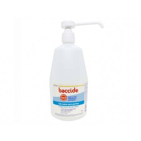 BACCIDE Gel hydroalcoolique sans parfum pour les mains flacon pompe de 1 litre