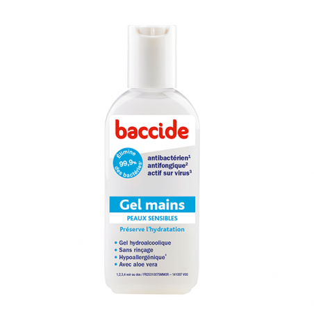 BACCIDE Gel hydroalcoolique pour les mains peaux sensibles flacon de 30 ml