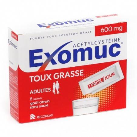 EXOMUC 600 MG Boite de 8 sachets goût citron sans sucre