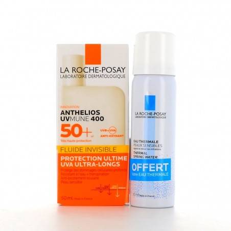la roche posay ANTHELIOS UVMUNE 400 FLUIDE INVISIBLE tube de 50 ml + eau thermale 50 ml offerte
