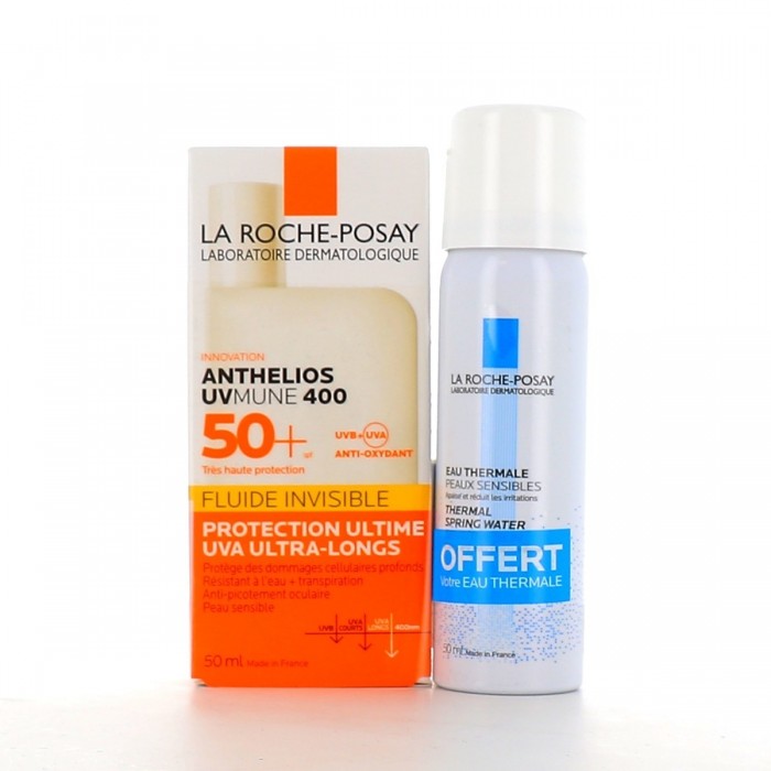 la roche posay ANTHELIOS UVMUNE 400  FLUIDE INVISIBLE tube de 50 ml + eau thermale 50 ml offerte