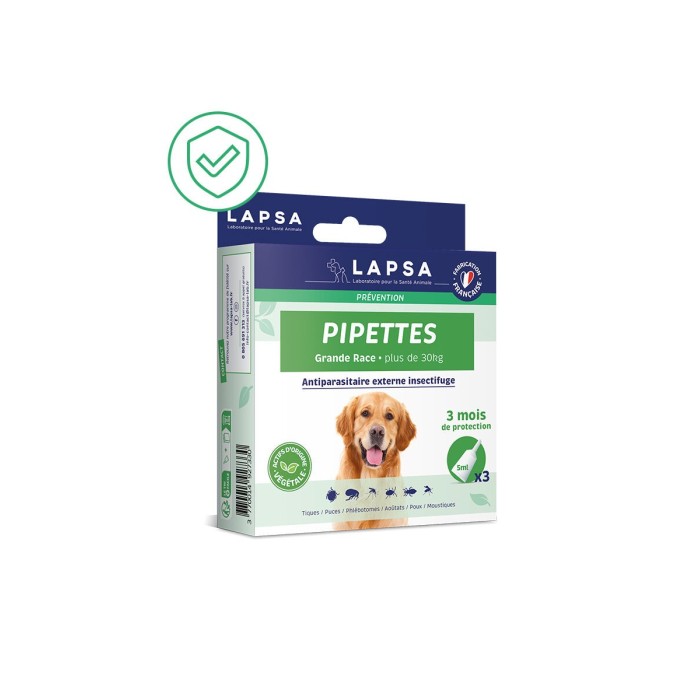 LAPSA Prévention Pipettes antiparasitaire Chien Grande Race + 30 KG