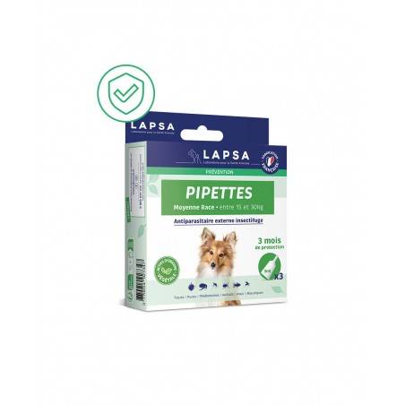 LAPSA Prévention Pipettes antiparasitaire Chien moyenne Race De 15 a 30 KG