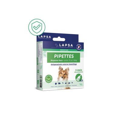 LAPSA Prévention Pipettes antiparasitaire Chien moyenne Race De 15 a 30 KG