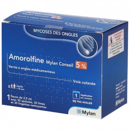 Amorolfine Mylan Conseil 5 % Vernis a ongles médicamenteux Flacon de 2.5 ml