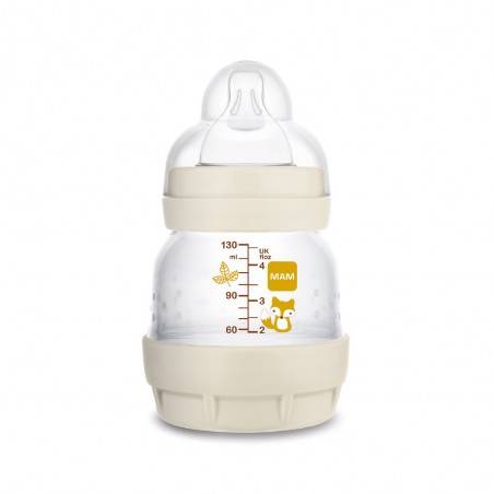 MAM Biberon Anti-Colique - 130ml - 0 mois - Tétine Débit 0 - lin