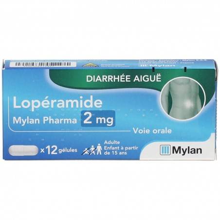 LOPERAMIDE 2mg Mylan Diarrhées aigües passagères Boite de 12 gélules