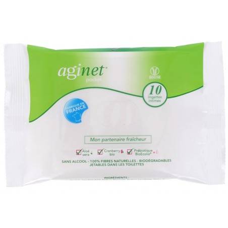 Aginet Lingettes intimes pocket Paquet de 10 lingettes