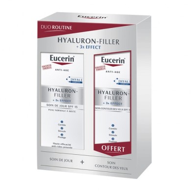 EUCERIN HYALURON-FILLER + 3x EFFECT Soin de Jour Peau Normale à Mixte SPF 15  tube de 50 ml + contour des yeux 15 ml offert EUCERIN HYALURON-FILLER + 3x EFFECT Soin de Jour Peau Normale à Mixte SPF 15  tube de 50 ml + contour des yeux 15 ml offert