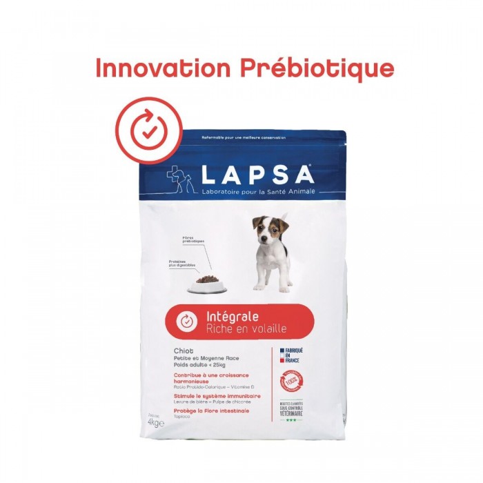LAPSA Croquettes Chiot petite et moyenne race Intégrale Sachet de 4 kilos