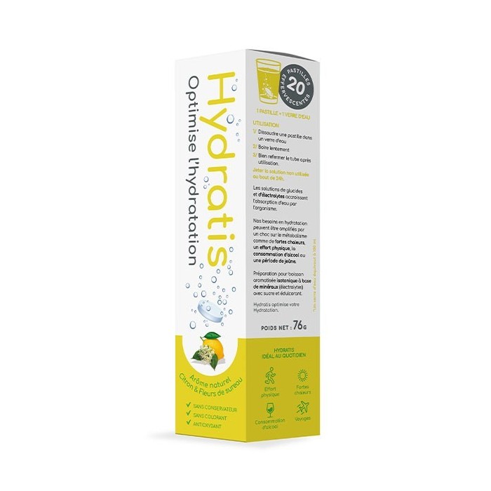 Hydratis Solution d'Hydratation citron et fleur de sureau Boite de 20 pastilles