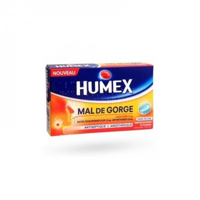 HUMEX MAL DE GORGE Pastilles goût menthe glaciale Lidocaïne 2mg  Plaquette de 24