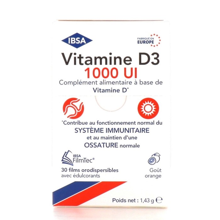 IBSA Complément alimentaire Vitamine D3 1000 UI Bite de 30 films orodispersibles