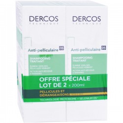 VICHY DERCOS Shampooing anti pélliculaire DS  Lot de 2 Tubes de 200 ml