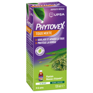 UPSA Phytovex Sirop toux mixte sans sucre Flacon de 120ml UPSA Phytovex Sirop toux mixte sans sucre Flacon de 120ml