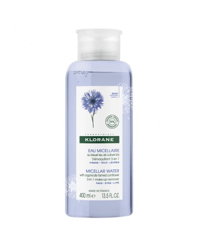 KLORANE Eau micellaire démaquillante 3 en 1 au bleuet  Flacon de 400 ml