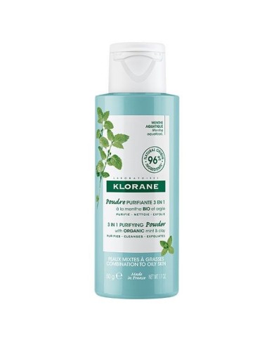 KLORANE Menthe Aquatique Poudre Purifiante 3 en 1 Bio Tube de 50g KLORANE Menthe Aquatique Poudre Purifiante 3 en 1 Bio Tube de 50g