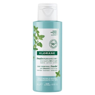 KLORANE Menthe Aquatique Poudre Purifiante 3 en 1 Bio Tube de 50g KLORANE Menthe Aquatique Poudre Purifiante 3 en 1 Bio Tube de 50g
