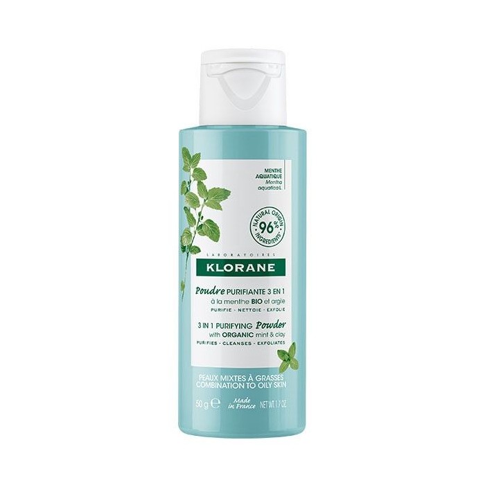 KLORANE Menthe Aquatique Poudre Purifiante 3 en 1 Bio Tube de 50g