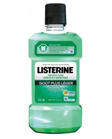 LISTERINE Bain de bouche quotidien Protection dents et gencives gout plus léger Flacon de 500 ml