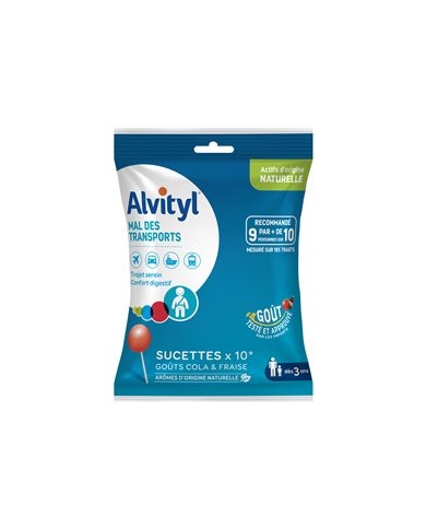 Alvityl sucettes Mal des transports Sachet de 10 goût cola et fraise