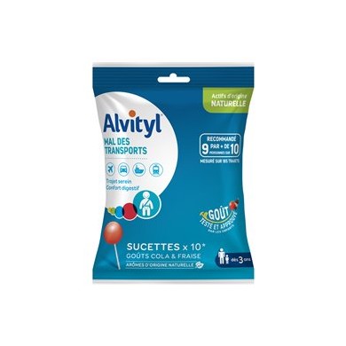 Alvityl sucettes Mal des transports Sachet de 10 goût cola et fraise