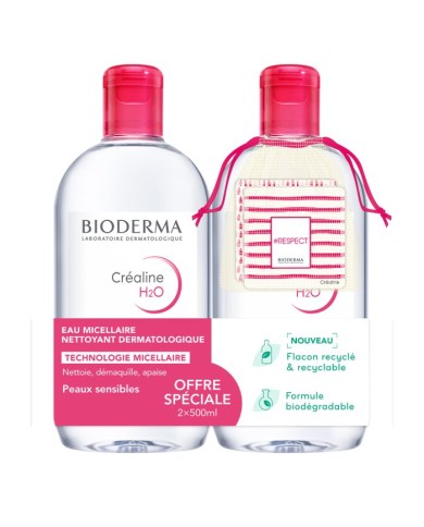 BIODERMA Créaline H2O Solution micellaire peaux sensibles Lot de 2 Flacons de 500 ml BIODERMA Créaline H2O Solution micellaire peaux sensibles Lot de 2 Flacons de 500 ml