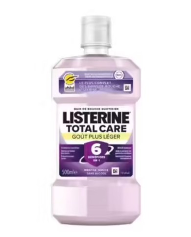 LISTERINE TOTAL CARE Bain de bouche quotidien 6 en 1 goût plus léger Flacon de 500 ml
