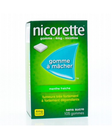 NICORETTE MENTHE FRAICHE 4mg Gommes Sans sucre Boite de 105 NICORETTE MENTHE FRAICHE 4mg Gommes Sans sucre Boite de 105