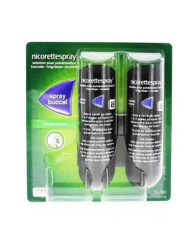 NICORETTESPRAY Solution pour Pulvérisation Buccale menthe Fraiche 1mg 2 Flacons de 150Doses