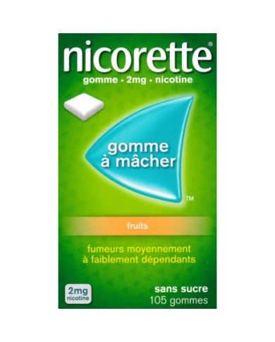 NICORETTE FRUITS 2mg SANS SUCRE Gomme médicamenteuse Plaquette de 105 NICORETTE FRUITS 2mg SANS SUCRE Gomme médicamenteuse Plaquette de 105