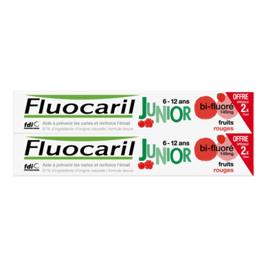 Fluocaril Junior Dentifrice 6-12 ans - Arôme : Fruits Rouges Lot de 2 Tubes de 75 ml