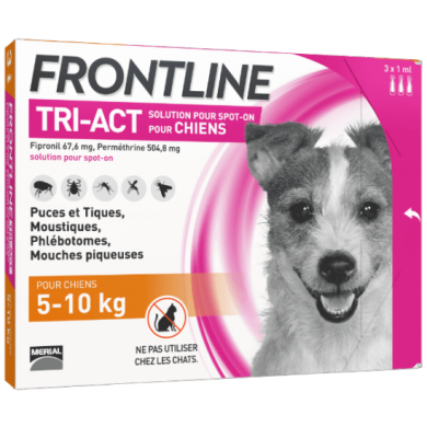 FRONTLINE TRI-ACT Chiens de 5 - 10 kg Boite de 3 pipettes de 2 ml FRONTLINE TRI-ACT Chiens de 5 - 10 kg Boite de 3 pipettes de 2 ml