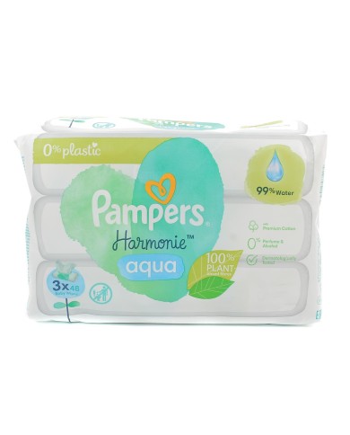 Pampers Harmonie Aqua Lingettes, 12 Lingettes, Sans plastique, 99% Water