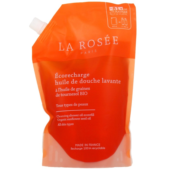 LA ROSEE Huile de douche lavante Eco recharge de 800 ml