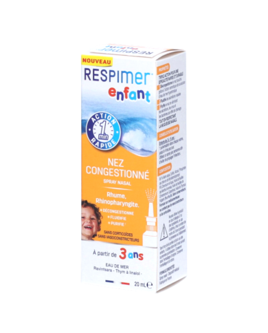 RESPIMER ENFANT EAU DE MER pour nez congestionné  À PARTIR DE 3 ANS Flacon de 20ML