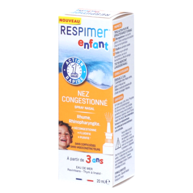 RESPIMER ENFANT EAU DE MER pour nez congestionné  À PARTIR DE 3 ANS Flacon de 20ML RESPIMER ENFANT EAU DE MER pour nez congestionné  À PARTIR DE 3 ANS Flacon de 20ML