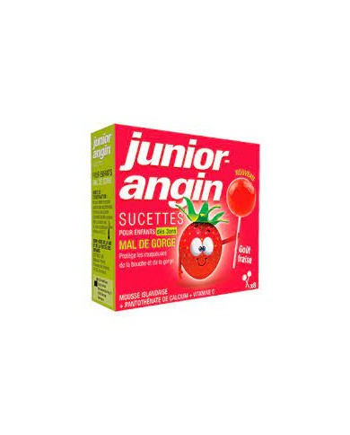 JUNIOR-ANGIN Sucette mal de gorge dès 3 ans Boite de 8 goût fraise