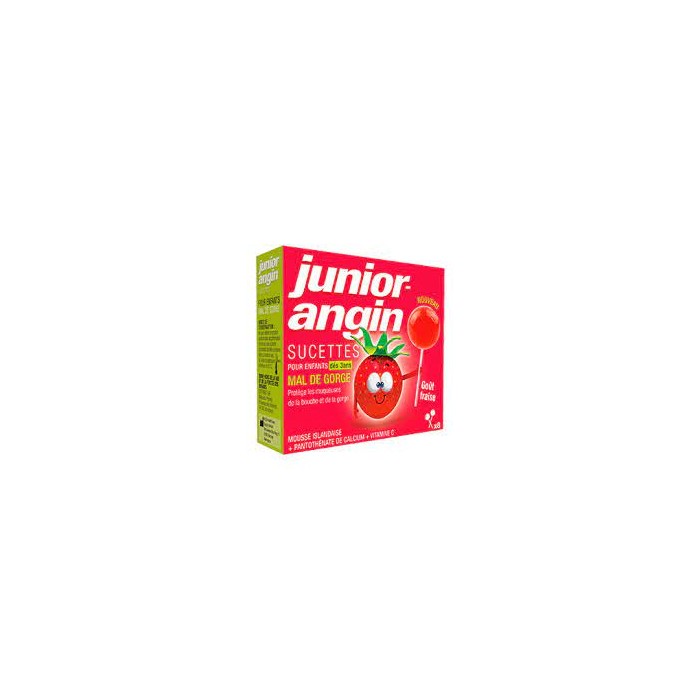 JUNIOR-ANGIN Sucette mal de gorge dès 3 ans Boite de 8 goût fraise JUNIOR-ANGIN Sucette mal de gorge dès 3 ans Boite de 8 goût fraise
