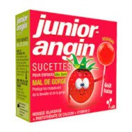 JUNIOR-ANGIN Sucette mal de gorge dès 3 ans Boite de 8 goût fraise JUNIOR-ANGIN Sucette mal de gorge dès 3 ans Boite de 8 goût fraise
