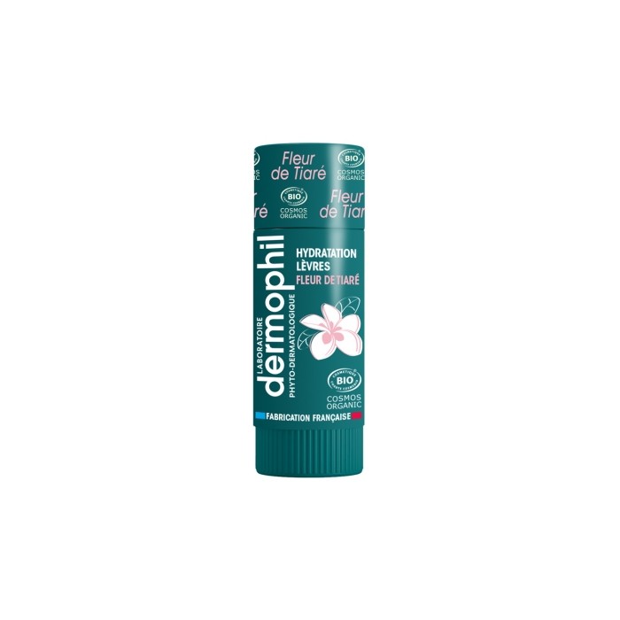 DERMOPHIL INDIEN Hydratation lèvres fleur tiaré bio stick Tube de 4 grammes DERMOPHIL INDIEN Hydratation lèvres fleur tiaré bio stick Tube de 4 grammes