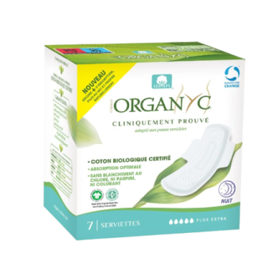 ORGANYC Bio Serviettes EXTRA Boite de 7 serviettes spécial nuit ou flux abondant ORGANYC Bio Serviettes EXTRA Boite de 7 serviettes spécial nuit ou flux abondant
