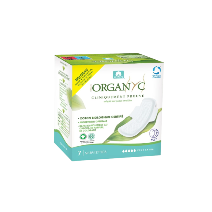 ORGANYC Bio Serviettes EXTRA Boite de 7 serviettes spécial nuit ou flux abondant ORGANYC Bio Serviettes EXTRA Boite de 7 serviettes spécial nuit ou flux abondant
