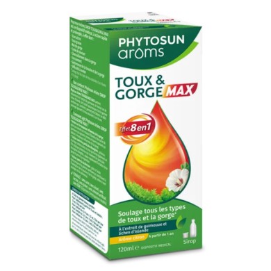 PHYTOSUN AROMS Sirop toux et gorge MAX effet 8 en 1 Flacon de 120 ml PHYTOSUN AROMS Sirop toux et gorge MAX effet 8 en 1 Flacon de 120 ml