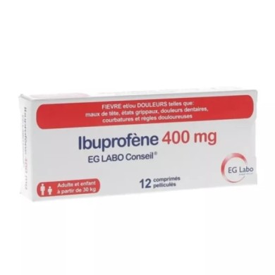 IBUPROFENE EG 400 MG Douleurs et Fièvre Boite de 12 comprimés IBUPROFENE EG 400 MG Douleurs et Fièvre Boite de 12 comprimés