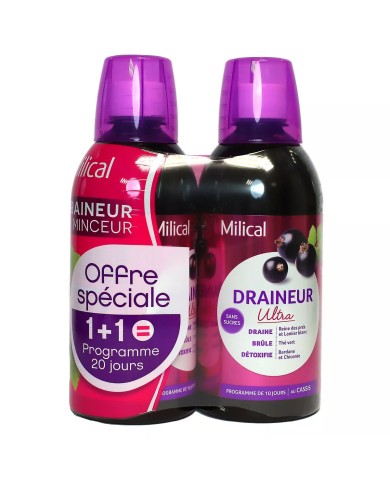 Milical Draineur minceur Programmes de 2 x 10 jours Goût Cassis Milical Draineur minceur Programmes de 2 x 10 jours Goût Cassis