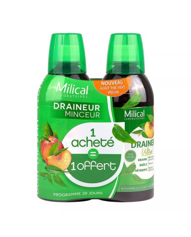 Milical Draineur minceur Programmes de 2 x 10 jours Goût Thé vert-Pêche