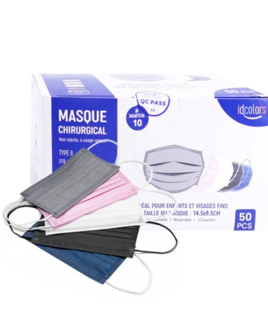 Masques chirurgicaux jetables pour enfants Boite de 10 x 5 couleurs